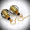 Earrings black and gold genuine murano glass of venice