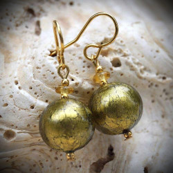 Earrings green khaki genuine murano glass of venice