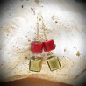 Earrings in real glass of murano cubes of red and gold