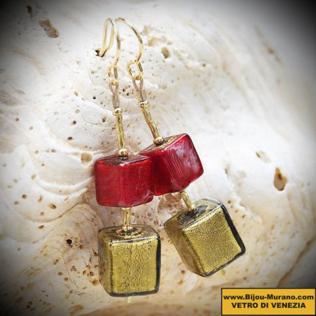 Earrings red and gold genuine murano glass