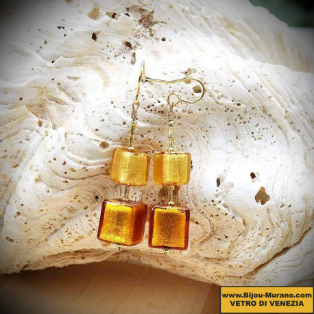 Earrings cubic gold genuine murano glass
