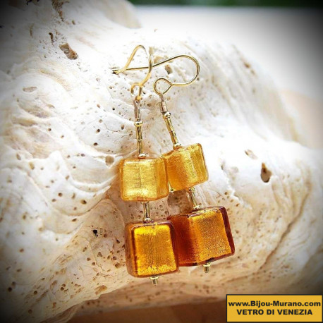 Earrings dangling gold genuine murano glass