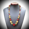 Necklace cubes of red and oren genuine murano glass of venice