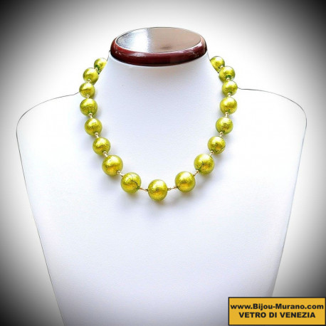 Necklace green clear genuine murano glass