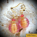 Jo pink, and gold earrings in real glass of murano in venice