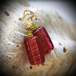 Boucles d'oreilles en veritable verre de murano fraise de venise