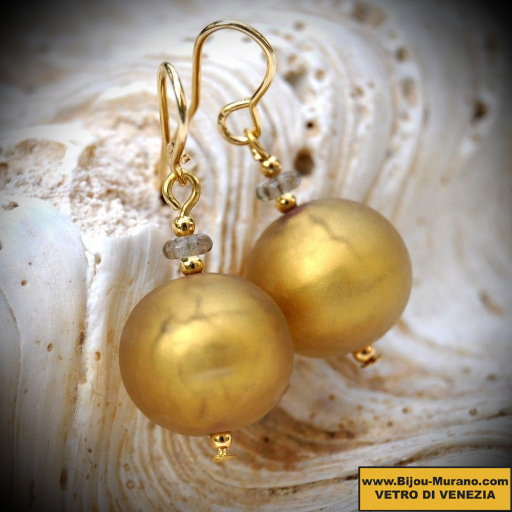 Earrings satin gold genuine murano glass of venice