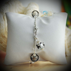 Jo mini noir et argent bracelet en veritable verre de murano de venise