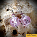 Lilac earrings in real glass of murano in venice