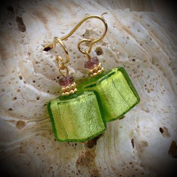 Earrings lime green in real glass of murano in venice