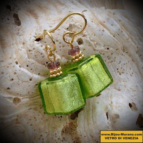 Earrings lime green in real glass of murano in venice
