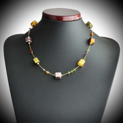 Ocean necklace amber gold and parma real murano glass