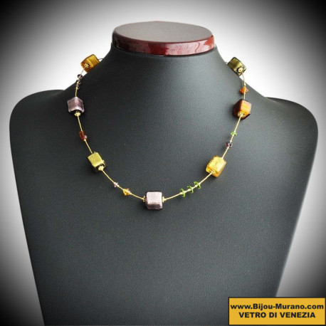 Ocean necklace amber gold and parma real murano glass