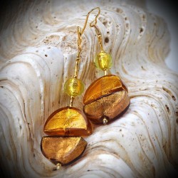 Boucles d'oreilles pendantes or en veritable verre de murano de venise
