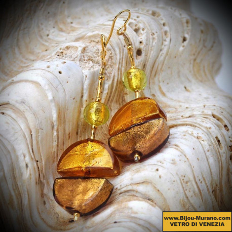 Earrings dangling gold genuine murano glass of venice