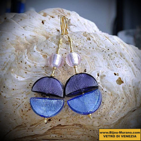 California blue earrings in real glass of murano in venice