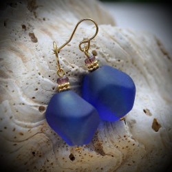 Boucles d'oreilles en veritable verre bleu de murano de venise