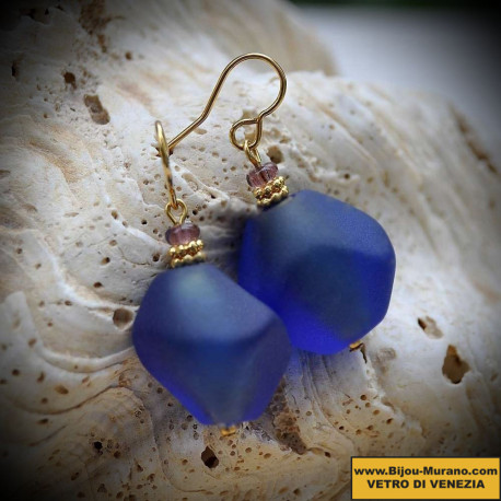 Earrings true blue glass from murano in venice