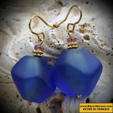 Earrings with blue genuine murano glass of venice