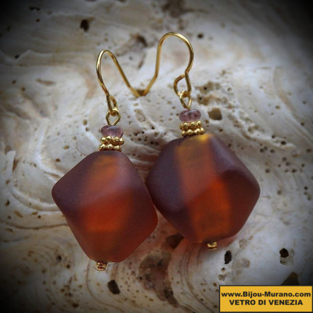 Earrings murano glass amber venice