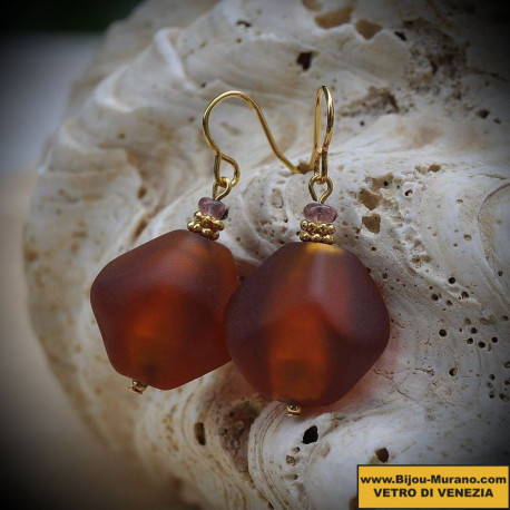 Earrings amber murano glass from venice