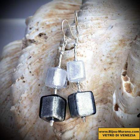 Cubi degradati silver earrings in real glass of murano in venice