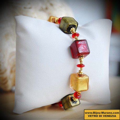 Cubi degradati rot und gold-armband echtes muranoglas aus venedig