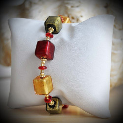 Cubi degradati red and gold bracelet genuine murano glass of venice