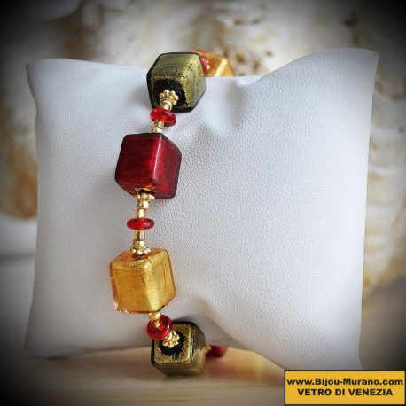 Cubi degradati red and gold bracelet genuine murano glass of venice