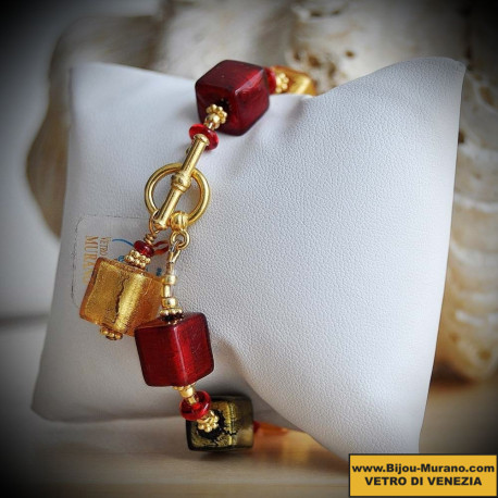 Cubi degradati rouge et or bracelet en veritable verre de murano de venise
