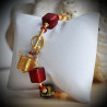 Cubi degradati red and gold bracelet genuine murano glass of venice