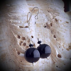 Champione noir boucles d'oreilles en veritable verre de murano