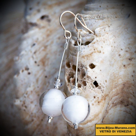 White crystal earrings in real glass of murano