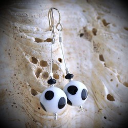 Crystal polka dot black/white earrings in real glass of murano