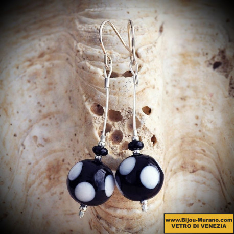 Crystal polka dot black/white earrings in real glass of murano