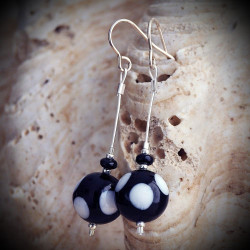 Crystal polka dot black/white earrings in real glass of murano