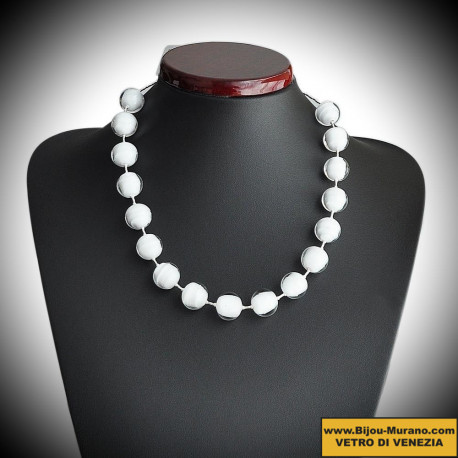 White crystal necklace genuine murano glass of venice