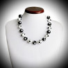 Crystal white / black pea necklace genuine murano glass of venice