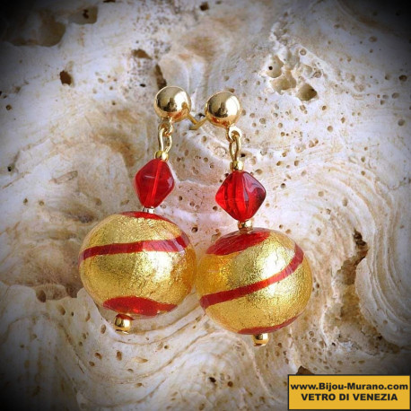 Tango red earrings in real glass of murano in venice