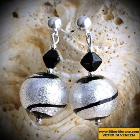 Tango silver earrings in real glass of murano in venice