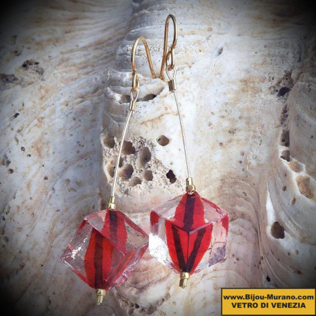 Tango penzoloni orecchini perline cubo rosso in vetro di murano di venezia