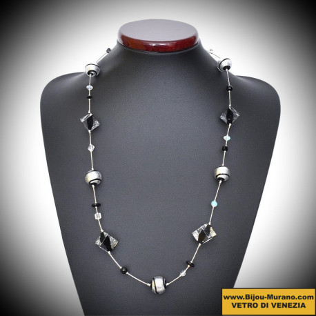 Tango necklace beads black cube in glass of murano in venice
